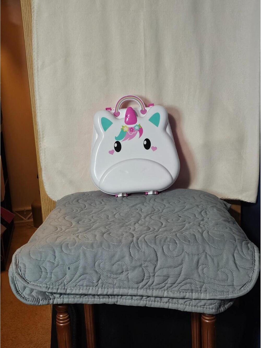 Unicorn Storage Case – Pink & White Carry Box with Handle (Used, Clean)